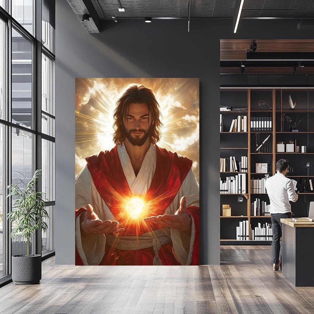 Radiant Jesus Christ Artwork, Divine Light Christian Wall Art, Jesus Inspirational Savior Painting, Jesus Religious Spiritual Decor for Home