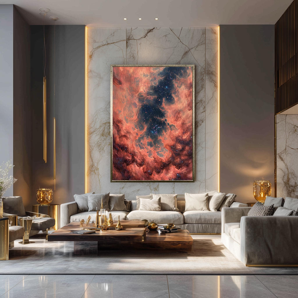 Nebula Canvas Wall Art – Cosmic Galaxy Clouds & Red Nebula Painting on Gallery-Quality Canvas