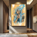 Boho Women Wall Art – Feminine Portrait Canvas with Blue Hair & Smoke Effect