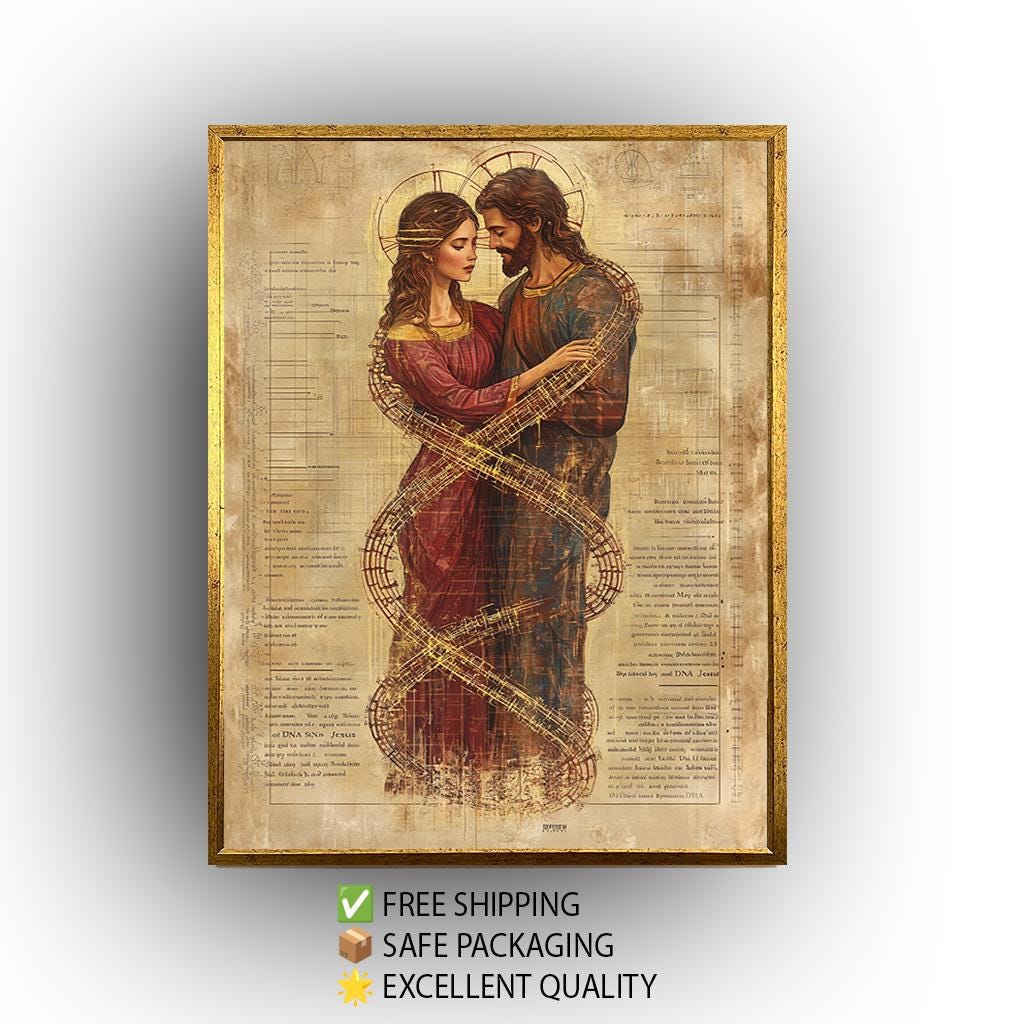 Sacred Lovers Canvas Print – Jesus Mary Magdalene Art | DNA Infinity Symbol Spiritual Wall Decor