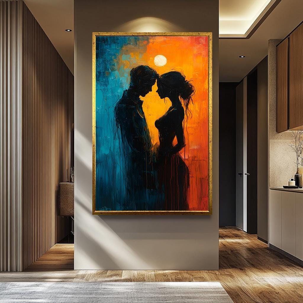 Couple Silhouette Wall Art – Romantic Canvas Painting | Sensual Home Decor