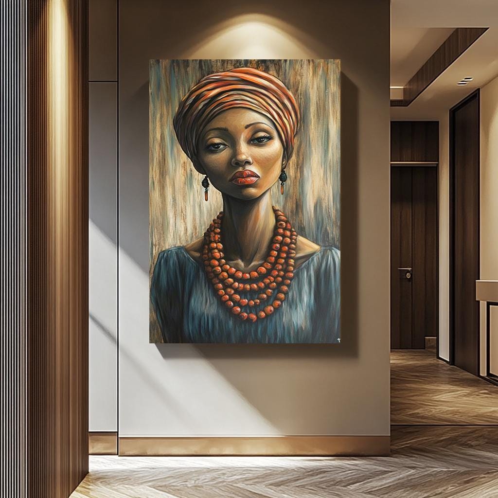 African Women Wall Art – Bold Tribal Woman Painting | Elegant Female Portrait Canvas
