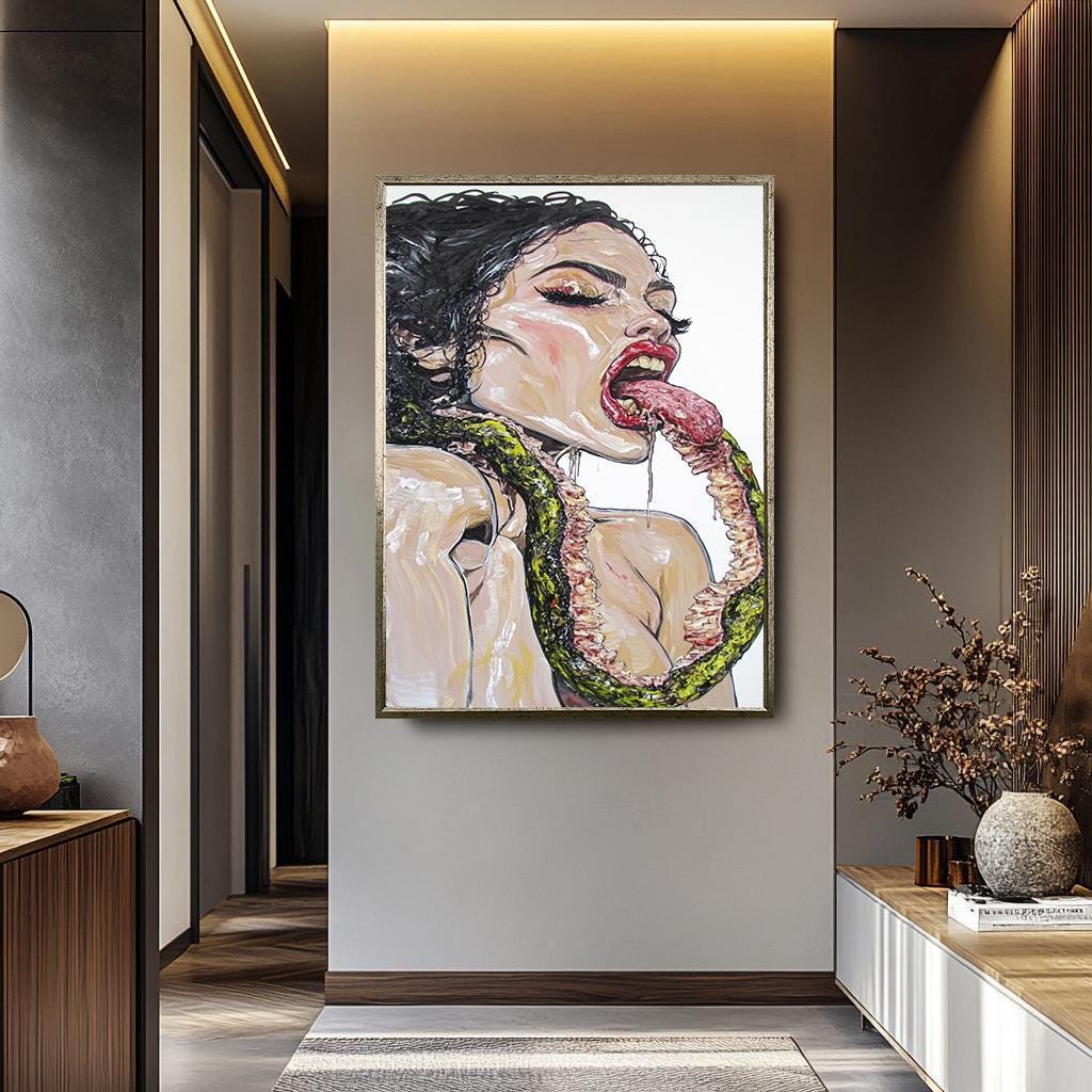 Weird Women Wall Art – Dark Surreal Portrait | Edgy Contemporary Painting Canvas