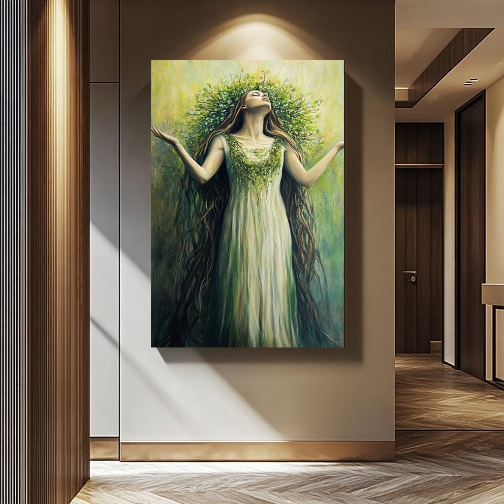 Women Wall Art – Feminine Canvas Print | Green Wall Decor | Fantasy Artwork