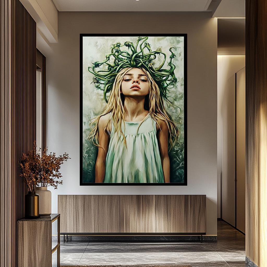 Medusa Woman Wall Art – Mythological Fantasy Print | Surreal Goddess Painting