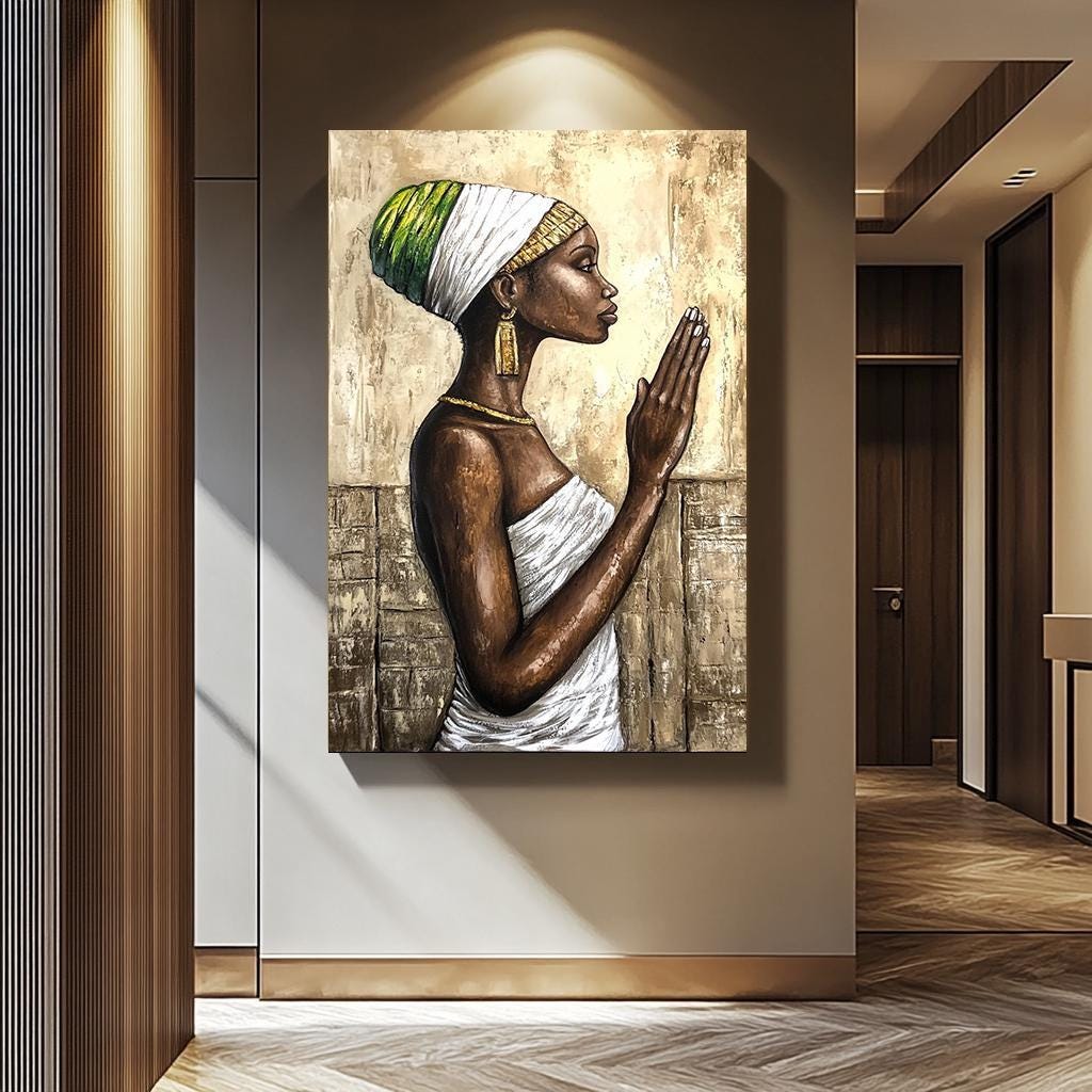 African Women Wall Art – Serene Black Woman Canvas Painting | Modern Home Decor