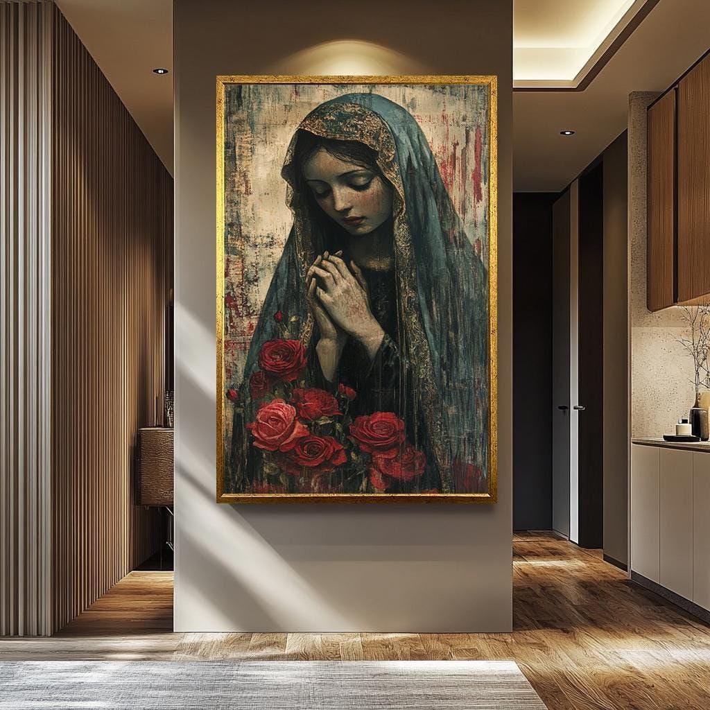Virgin Mary Wall Art – Mother Mary Canvas Print | Modern Religious Decor Gift