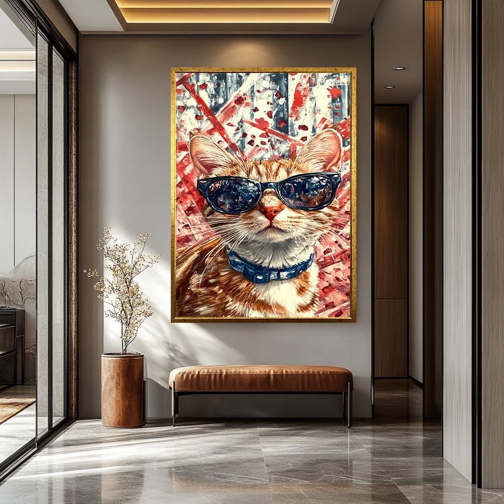 Cool Cat Pop Art - Retro Abstract Cat Painting | Vibrant Colorful Canvas Print