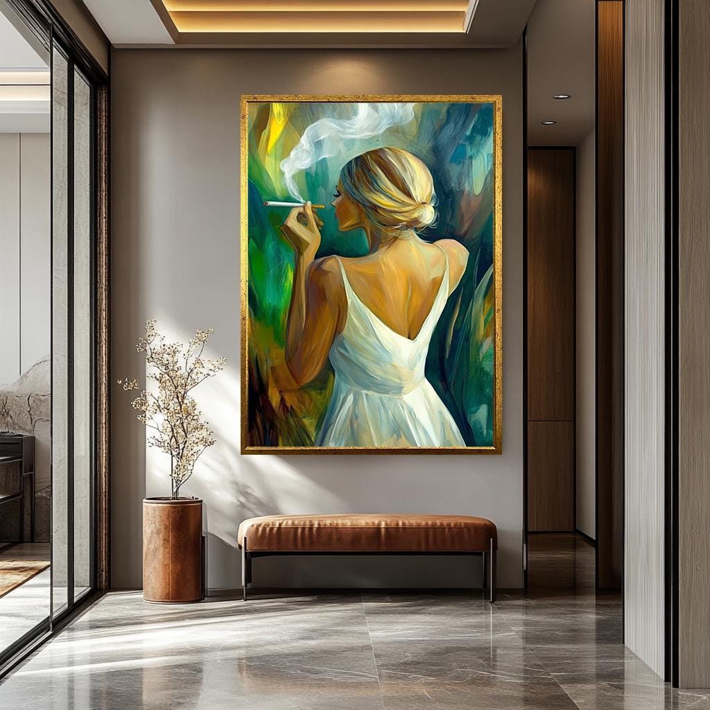 Women Smoking Wall Art – Elegant Feminine Canvas Print | Modern Woman Painting