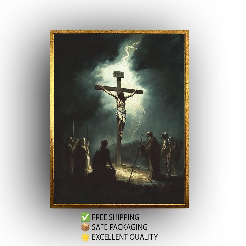 Jesus Crucifixion Canvas – Dramatic Christian Wall Art | Dark Gospel Painting