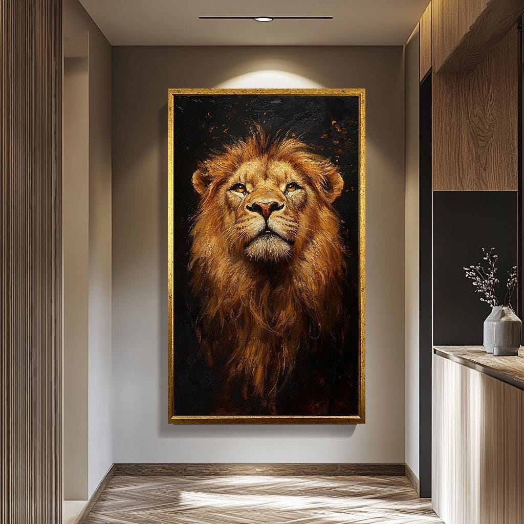 Lion Wall Art – Bold African Wildlife Canvas Painting | Safari Animal Decor
