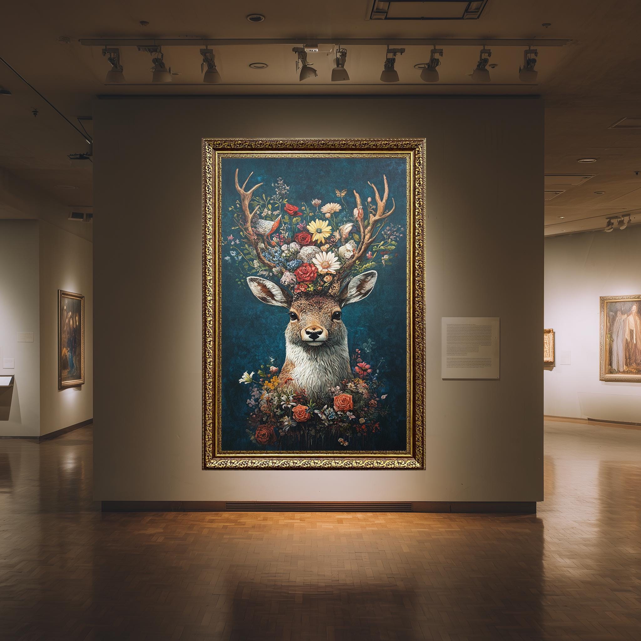 Floral Deer Wall Art – Whimsical Antler Flower Design Canvas for Nursery & Boho Decor