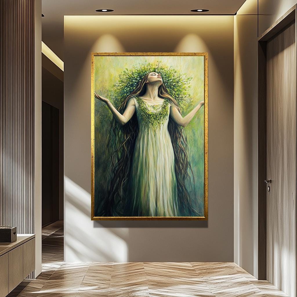 Women Wall Art – Feminine Canvas Print | Green Wall Decor | Fantasy Artwork