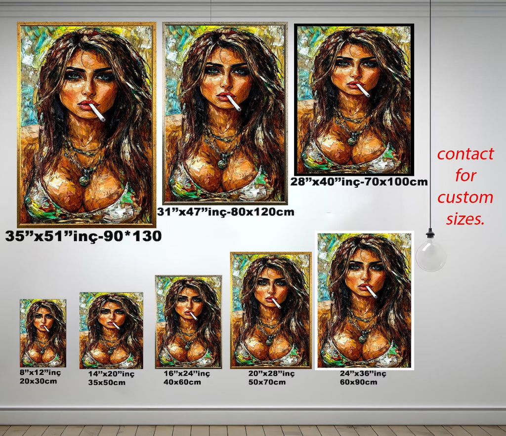 Woman Smoking Wall Art – Fiery Feminine Canvas Print | Modern Portrait Decor