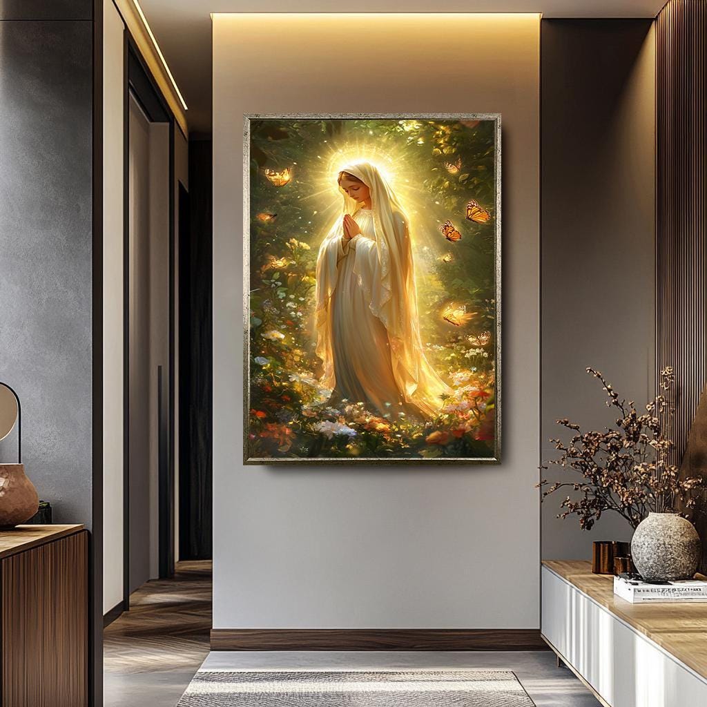 Virgin Mary Wall Art – Blessed Mother Art | Religious Canvas Painting | Catholic Wall Decor
