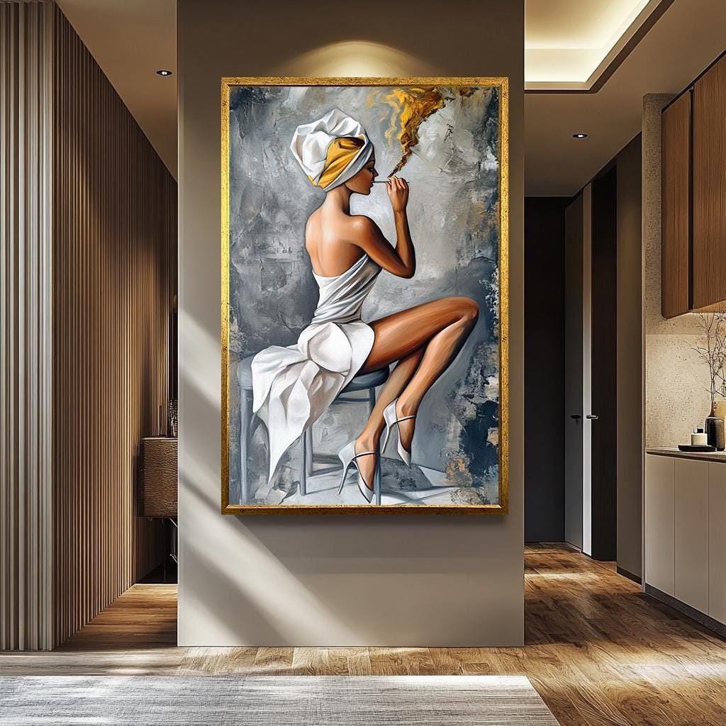 Woman Smoking Wall Art – Luxury Feminine Painting | Modern Women Canvas Print