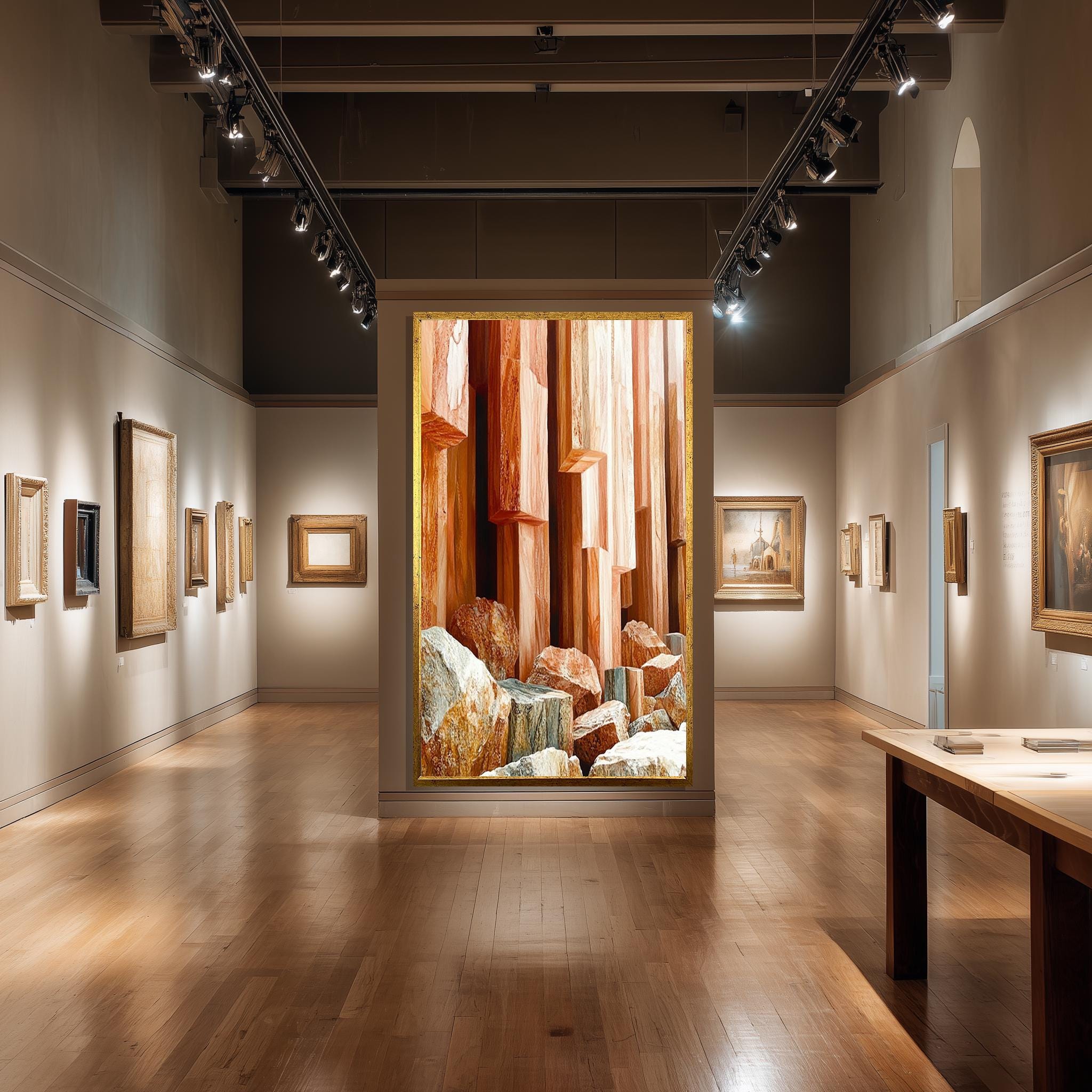 Natural Stone Wall Art – Geometric Rock Art Canvas Print in Warm Earth Tones