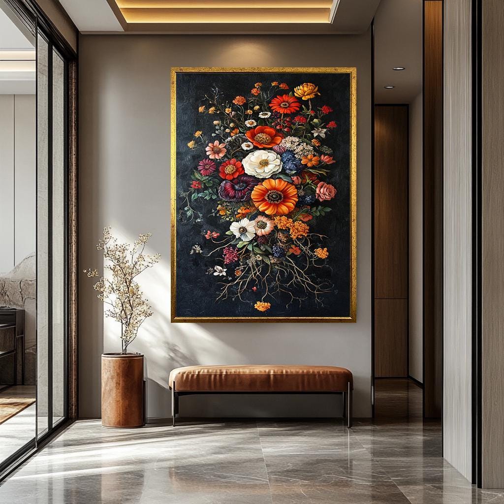 Wildflower Bouquet Canvas – Rustic Botanical Wall Art | Vintage Floral Print