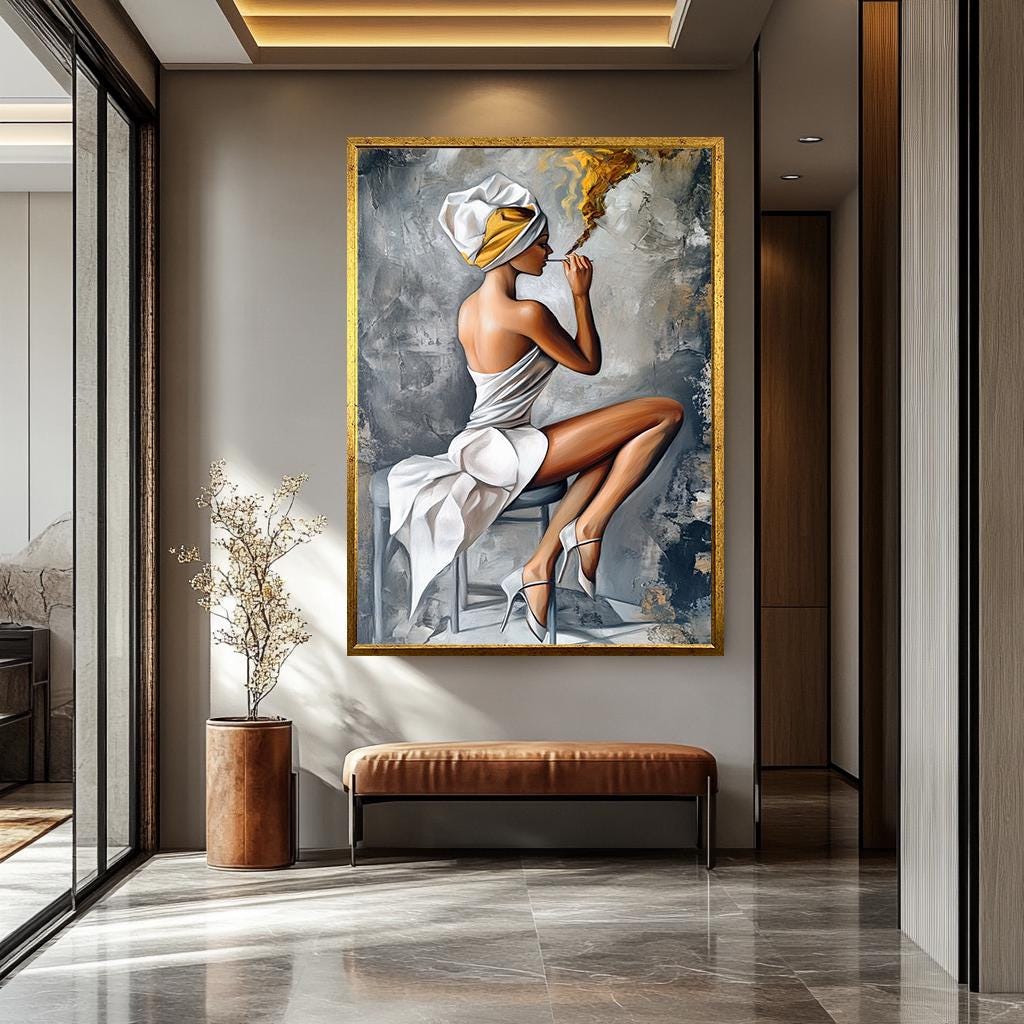 Woman Smoking Wall Art – Luxury Feminine Painting | Modern Women Canvas Print