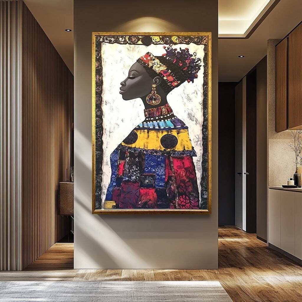 African Women Wall Art – Colorful Cultural Portrait on Canvas | Vibrant African Style Artwork