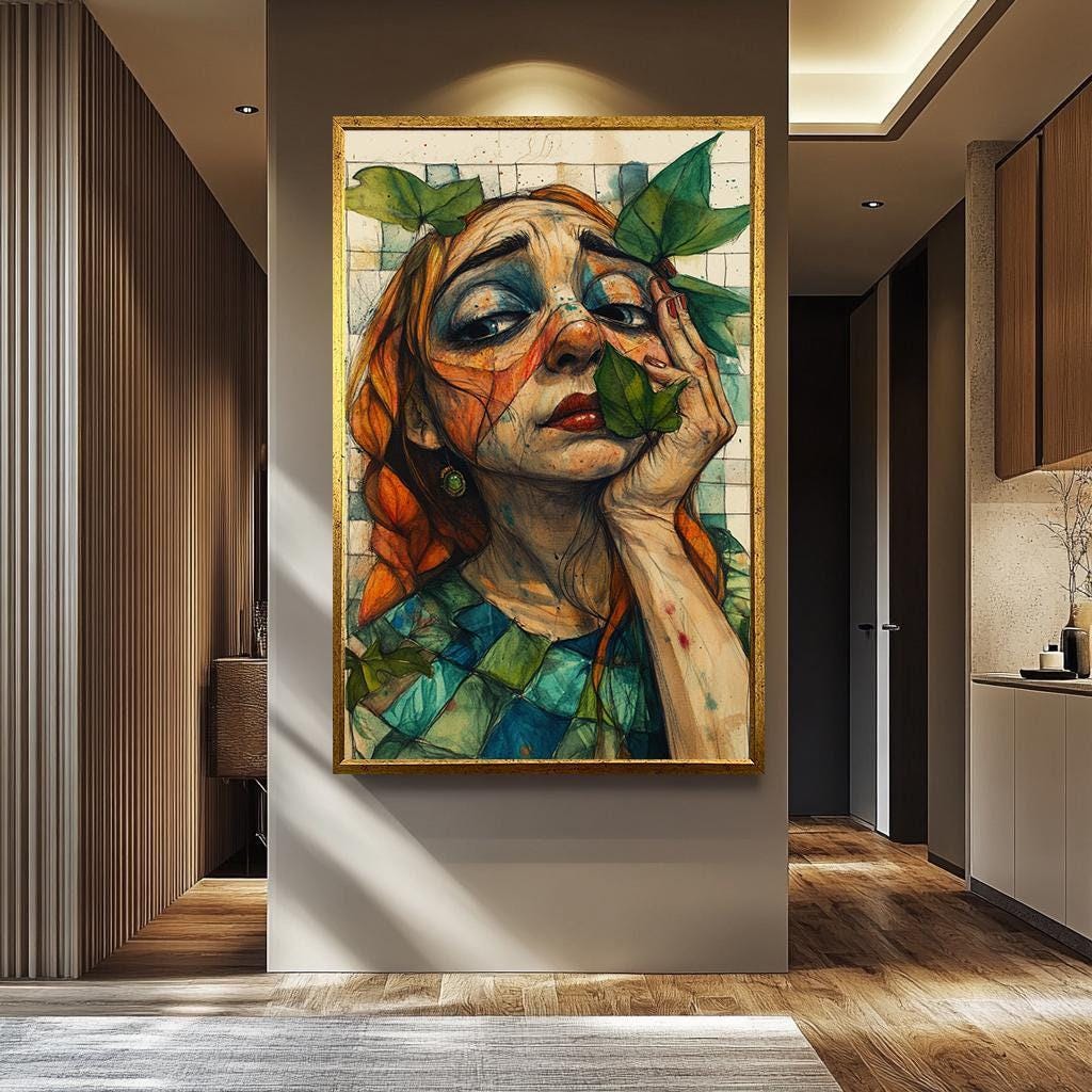 Weird Woman Wall Art - Surreal Female Portrait on Bold Colorful Canvas Print