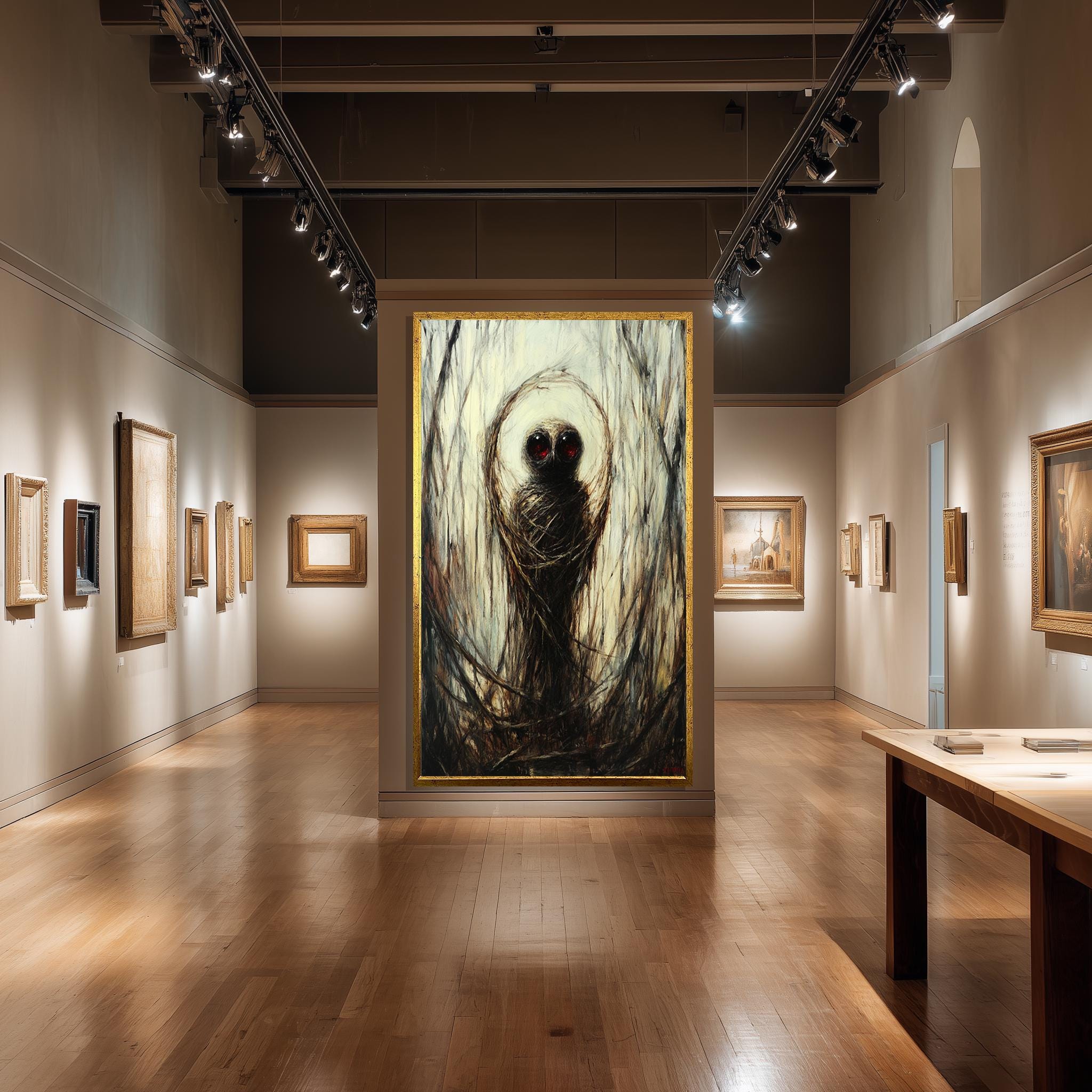 Dark Forest Creature Art – Surreal Gothic Wall Decor With Eerie Red Eyes Canvas