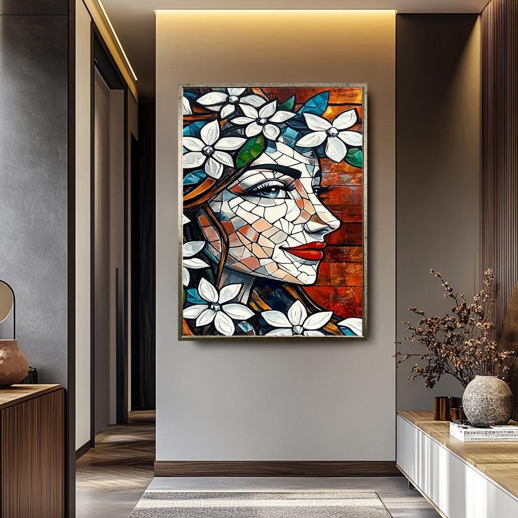 Mosaic Woman Pop Art - Floral Abstract Portrait | Vibrant Modern Artwork Canvas