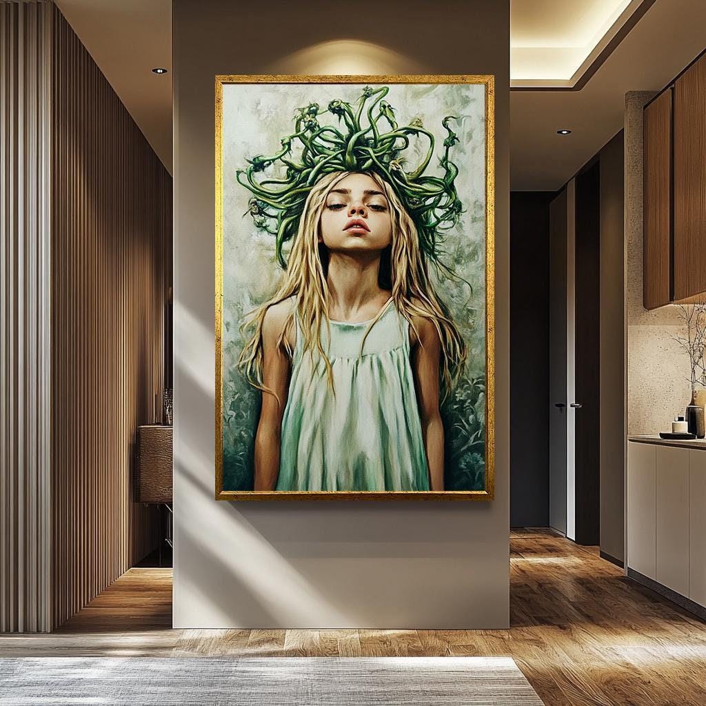 Medusa Woman Wall Art – Mythological Fantasy Print | Surreal Goddess Painting