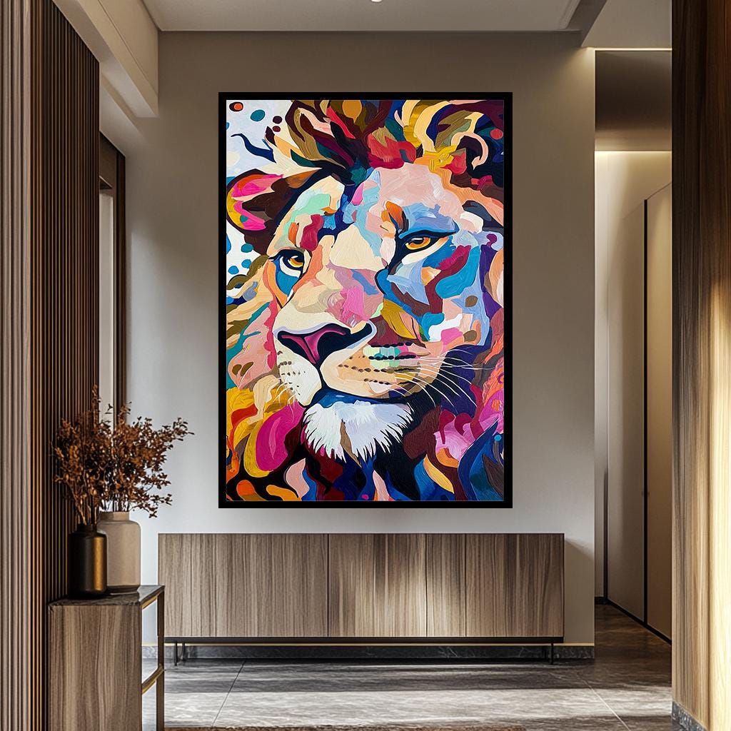 Colorful Lion Wall Art – Modern Abstract Canvas | Vibrant Wildlife Canvas Painting