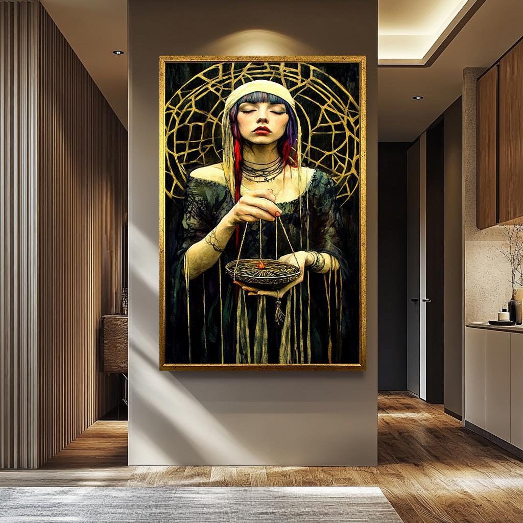 Mystical Woman Wall Art | Dark Aesthetic Decor – Feminine Gothic Artwork & Boho Witch Portrait
