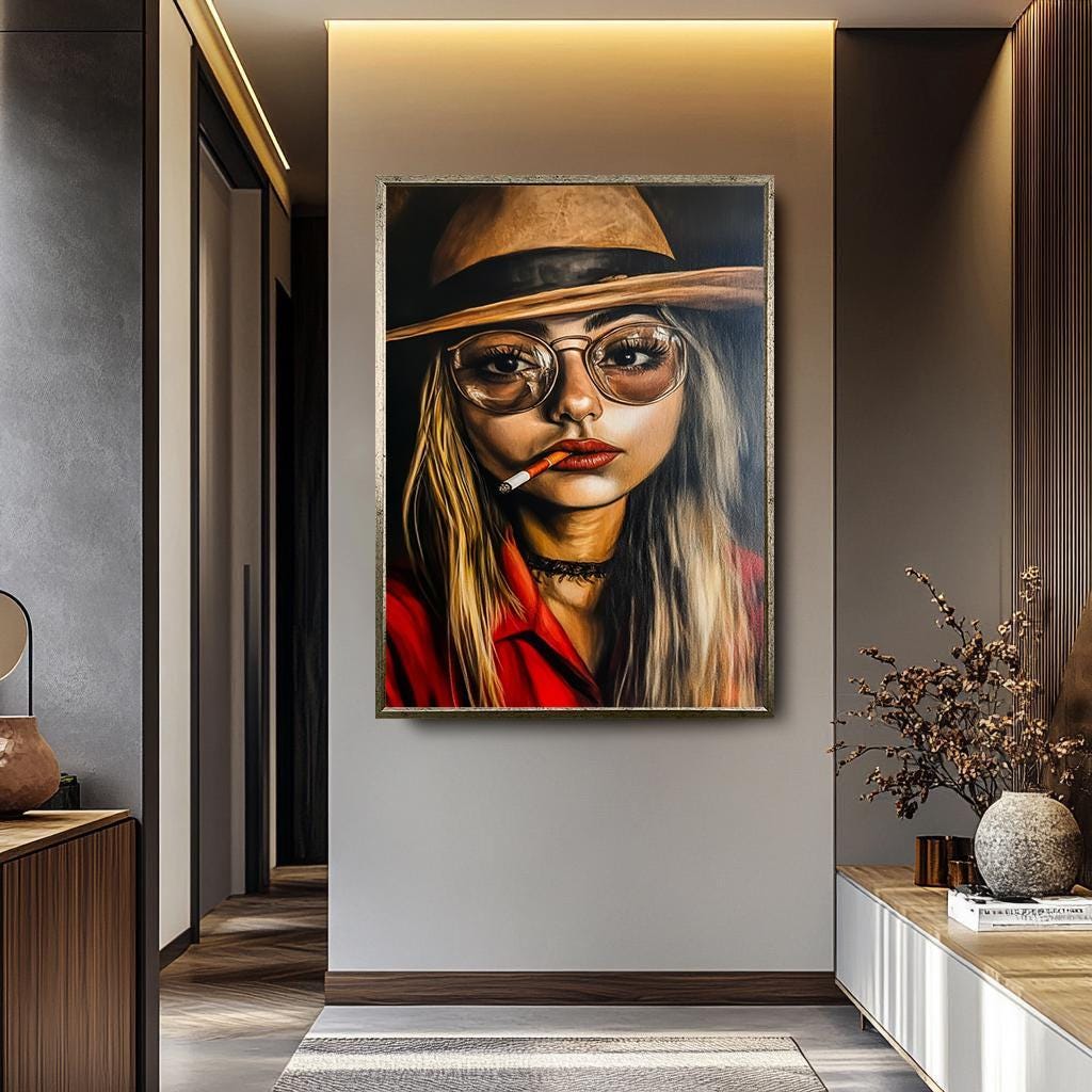 Woman Smoking Wall Art – Cool Girl Canvas | Modern Women Portrait Art Print