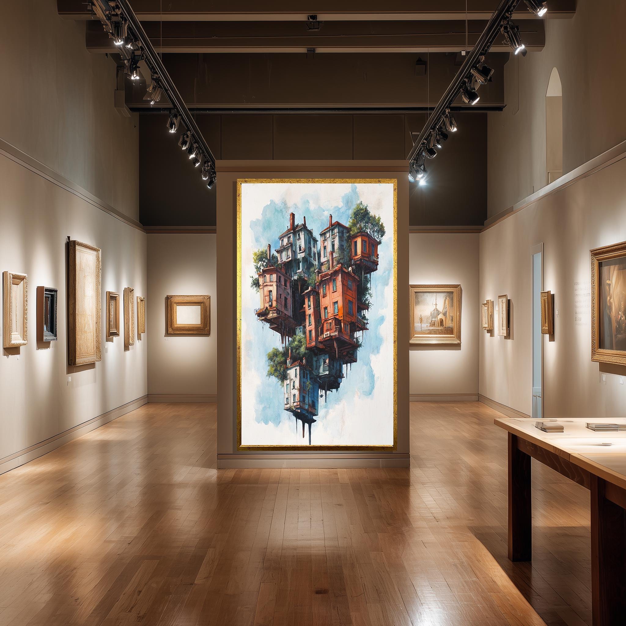 Floating Houses Canvas Art – Surreal Architecture Print With Colorful Sky Island