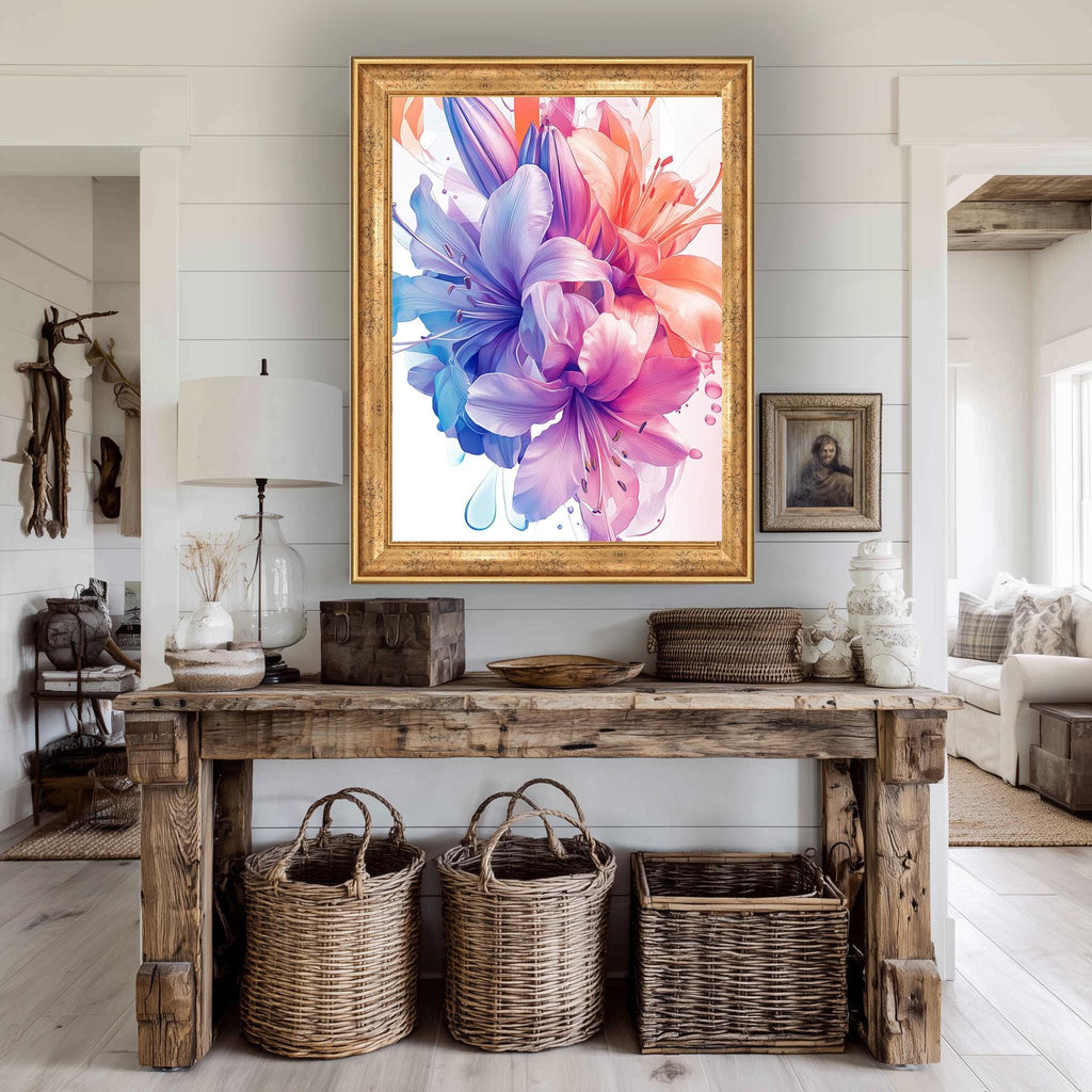 Colorful Lily Canvas Print – Vibrant Floral Wall Art in Pink Blue Purple Tones