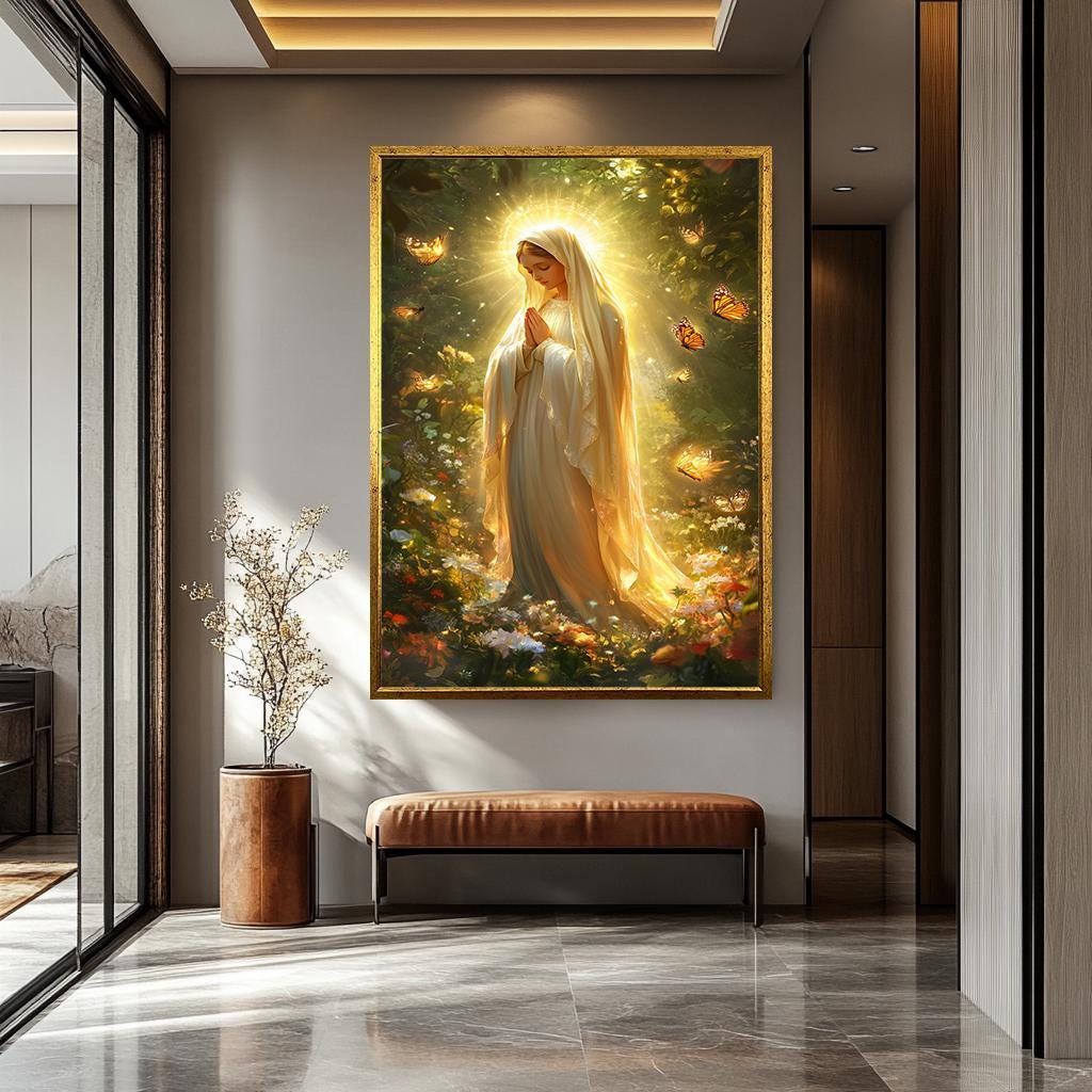 Virgin Mary Wall Art – Blessed Mother Art | Religious Canvas Painting | Catholic Wall Decor