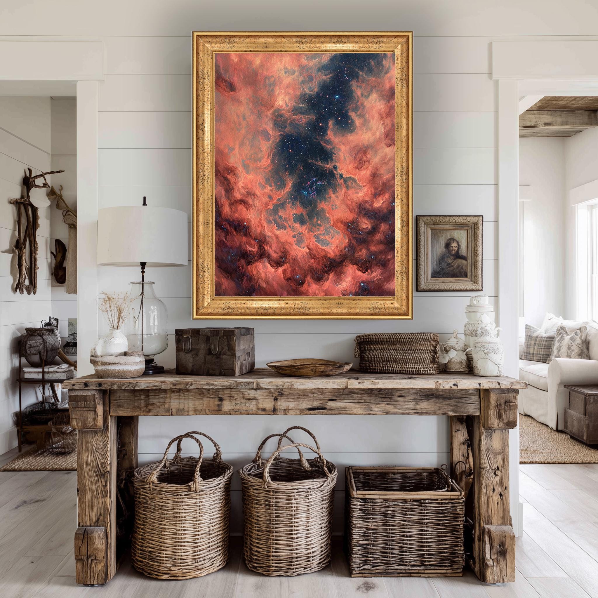 Nebula Canvas Wall Art – Cosmic Galaxy Clouds & Red Nebula Painting on Gallery-Quality Canvas
