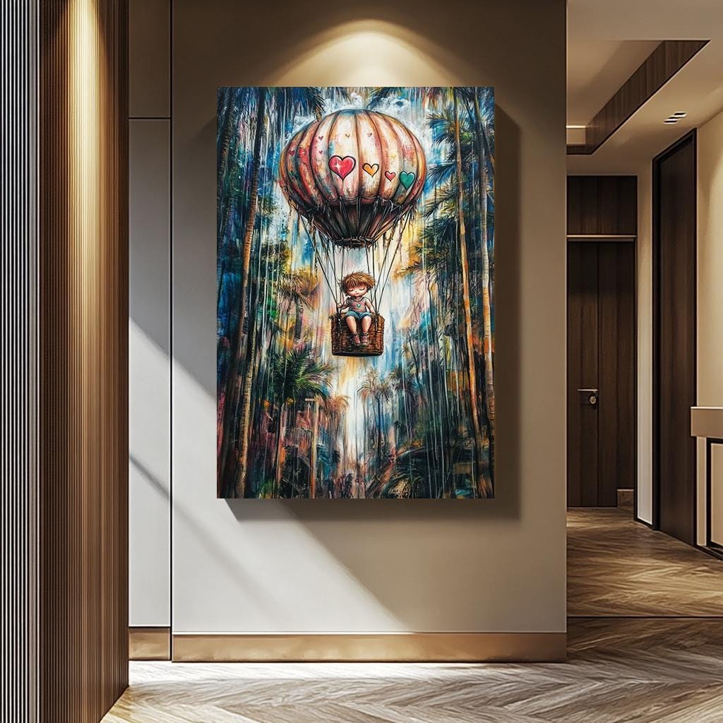 Banksy Wall Art – Graffiti Style Canvas | Vibrant Urban Jungle Artwork with Balloon