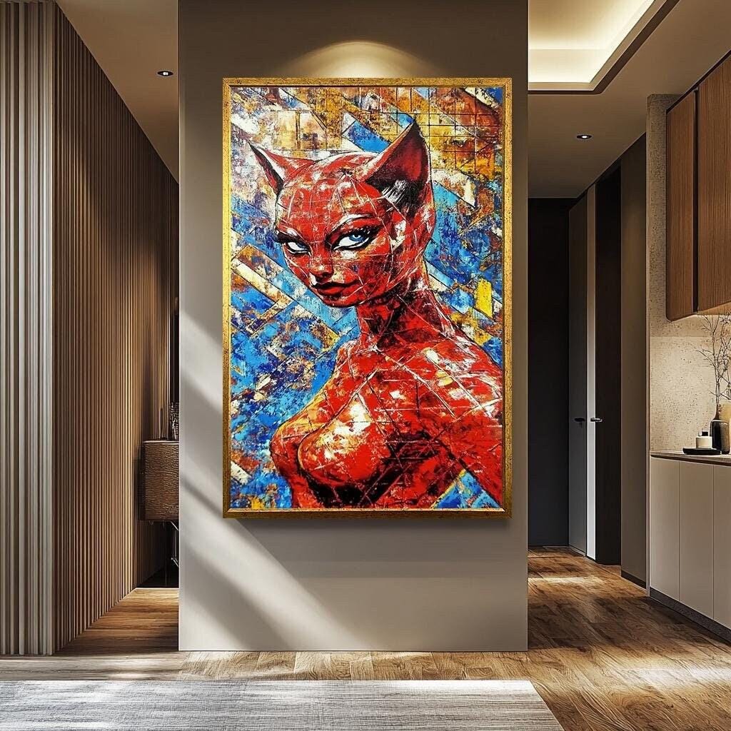 Pop Art Wall Art – Abstract Cat-Inspired Canvas Painting | Vibrant Colorful Decor