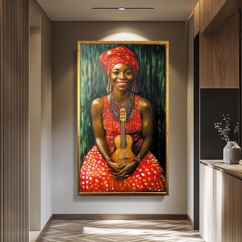 African Women Wall Art – Colorful Female Portrait Painting | Joyful Cultural Canvas