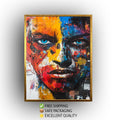 Abstract Face Canvas – Vibrant Wall Print With Intense Blue Eyes | Modern Wall Decor