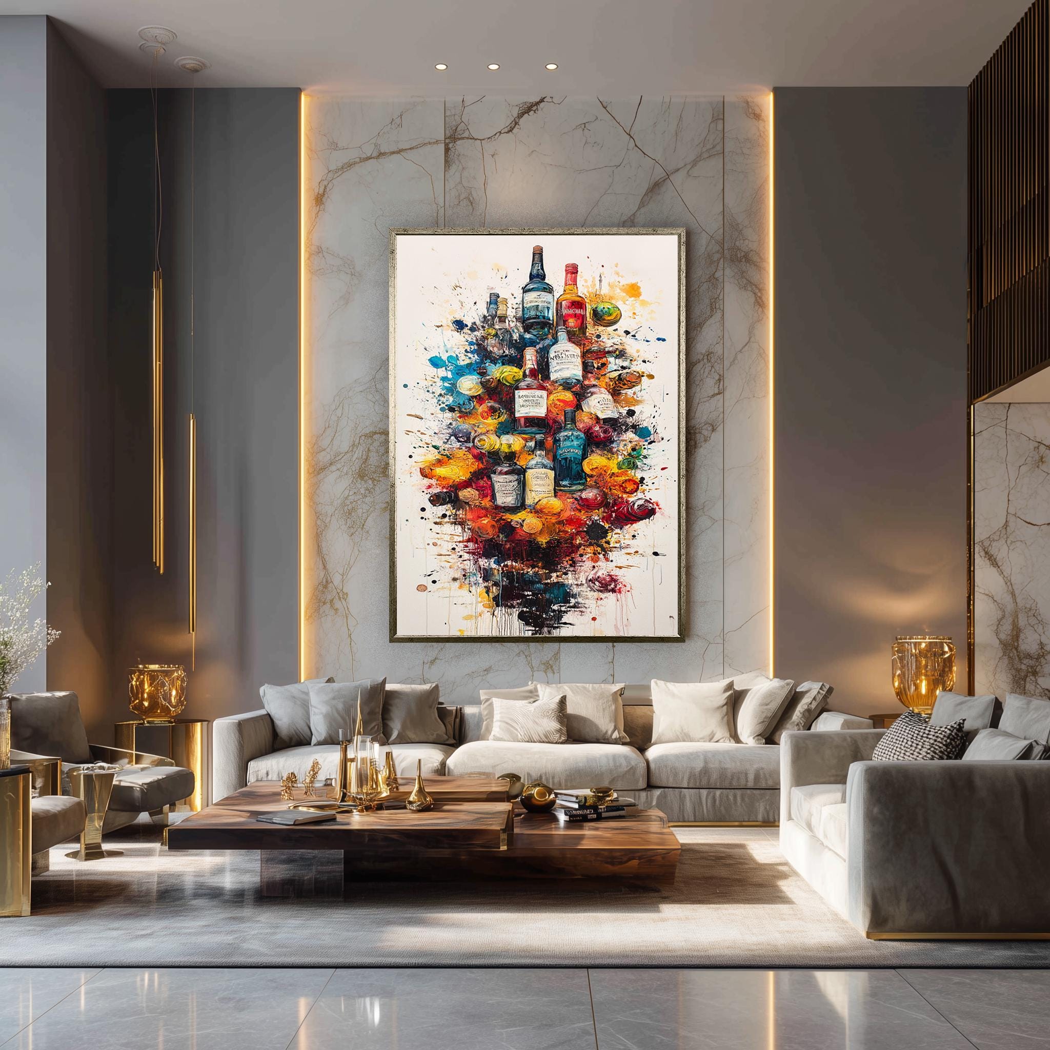 Colorful Liquor Bottle Art – Abstract Bar Wall Canvas Print | Vibrant Alcohol Decor