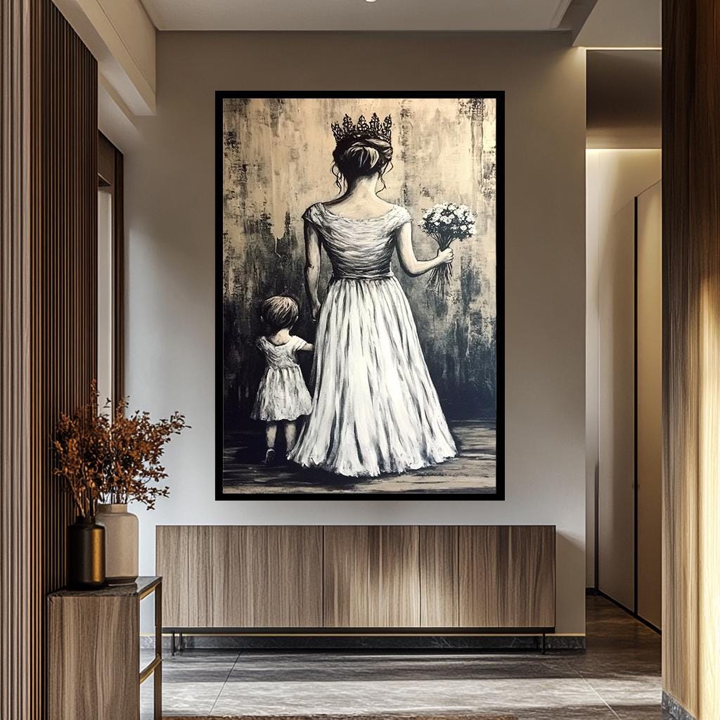 Mother and Child Wall Art - Black and White Canvas Print | Graffiti Wall Art Decor