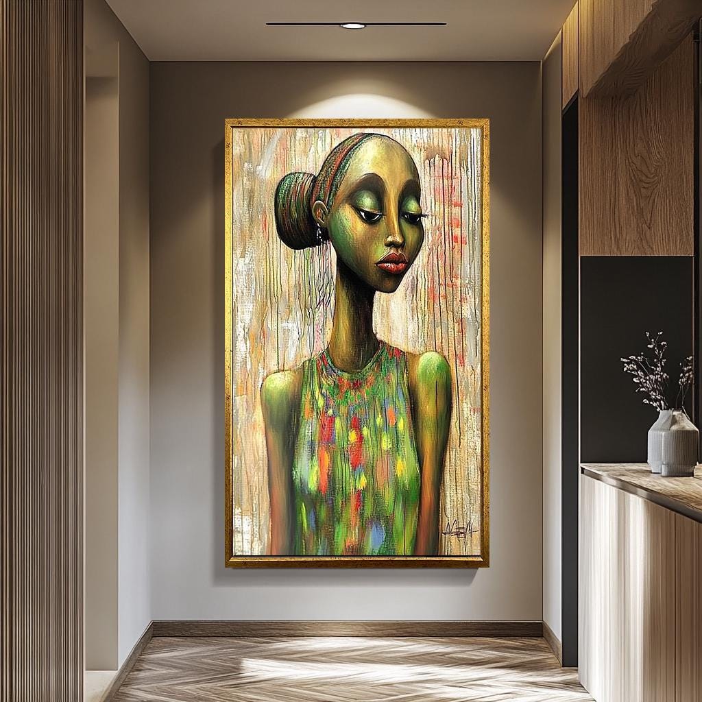 African Woman Wall Art - Abstract Female Portrait | Colorful Framed Canvas