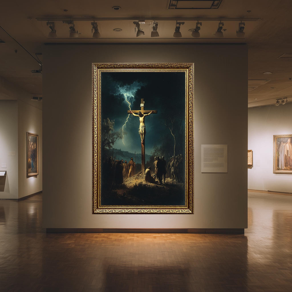 Jesus on the Cross Canvas – Powerful Christian Wall Art | Dark Crucifixion Scene