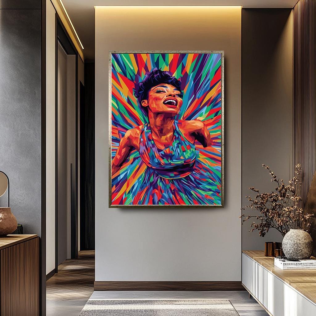 Pop Art Wall Art – Bold Colorful Painting of Joyful Woman | Modern Home Decor