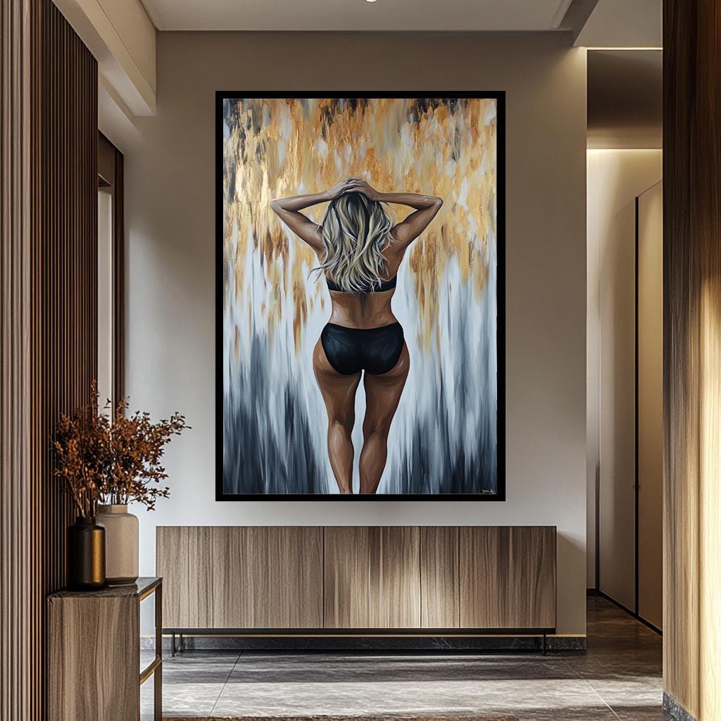 Sexy Woman Wall Art - Modern Female Canvas | Abstract Painting Art, Textured Canvas