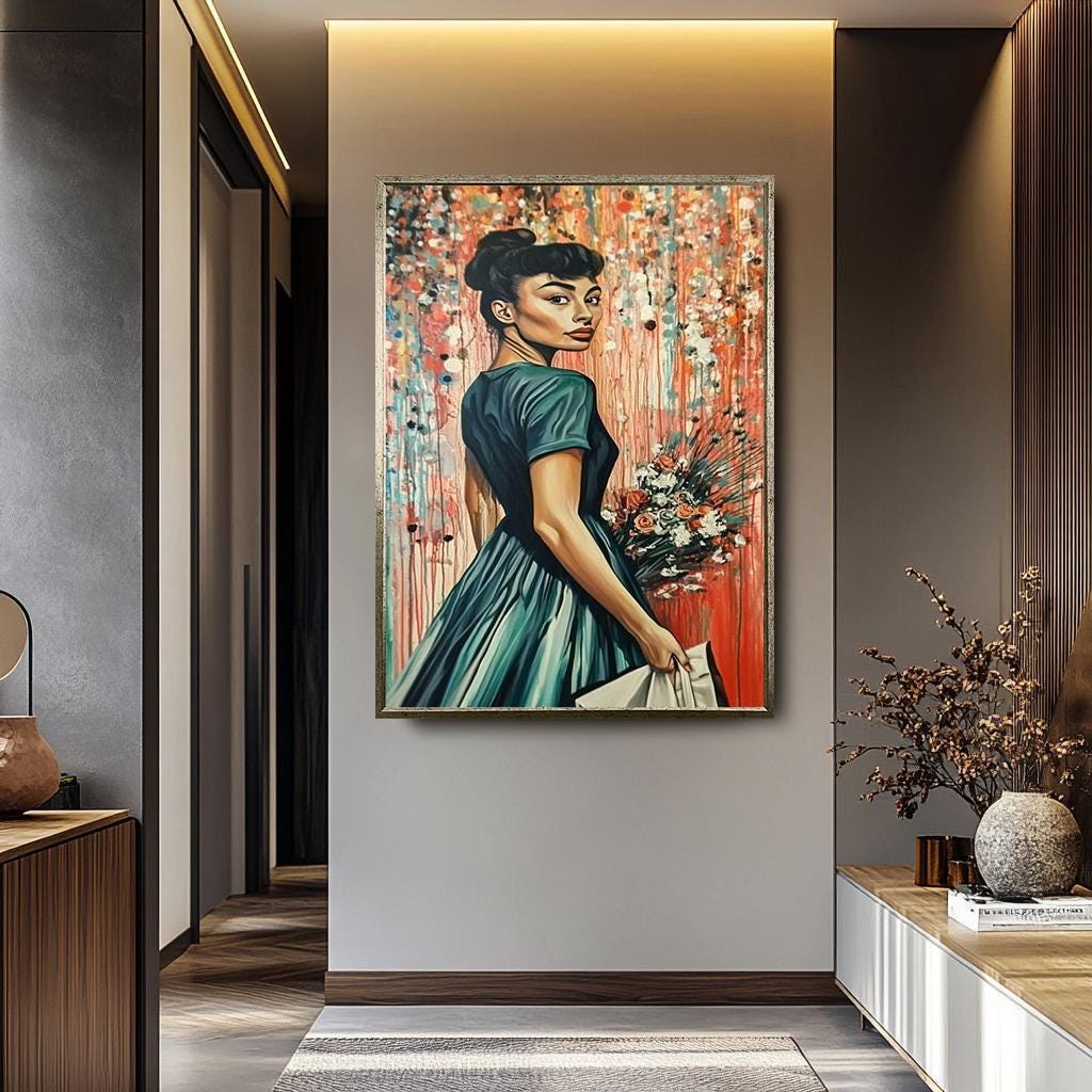 Pop Art Wall Art - Colorful Canvas Print | Modern Floral Portrait with Vintage Frame