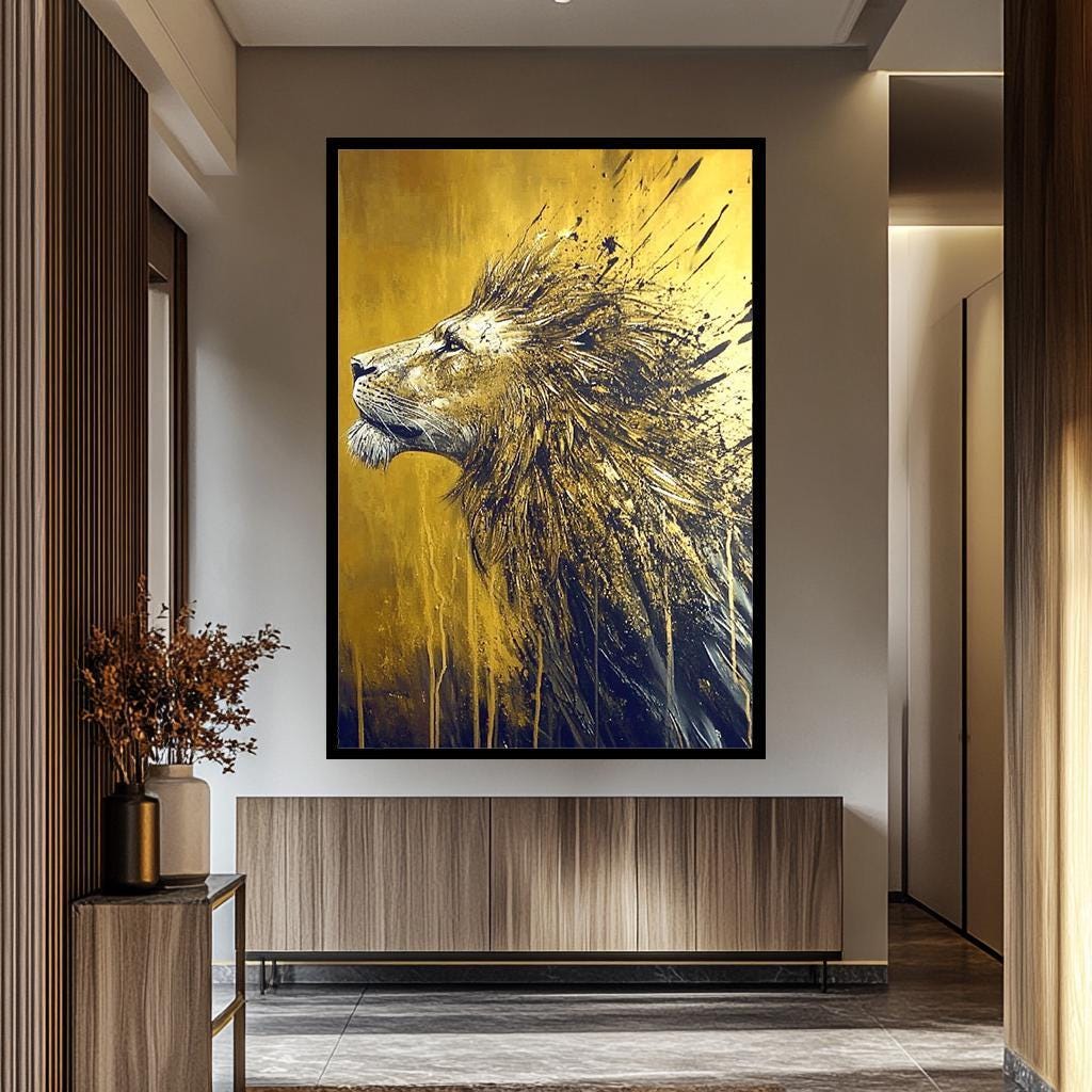 Lion Wall Decor – Abstract Lion Art Canvas Painting | Luxury Wildlife Wall Art