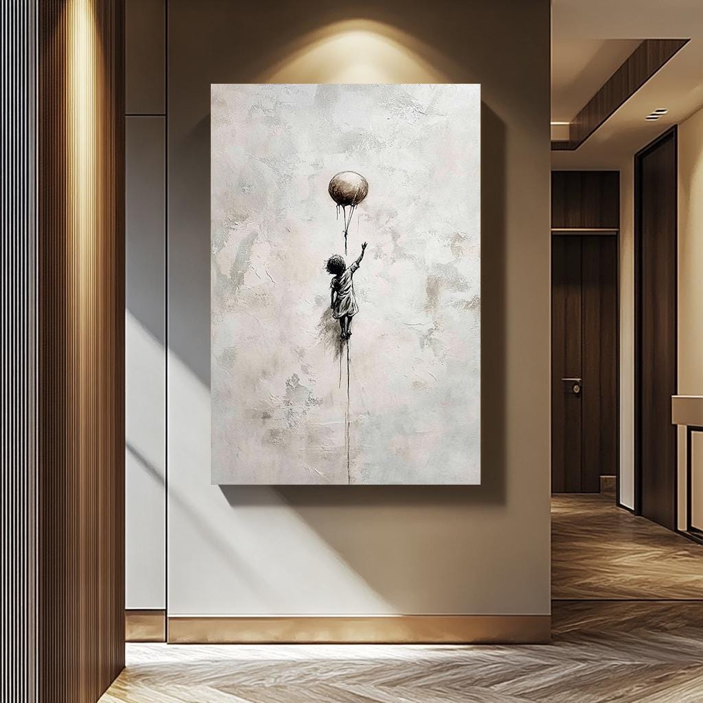 Minimalist Balloon Girl Art - Banksy Style Canvas | Urban Graffiti Decor