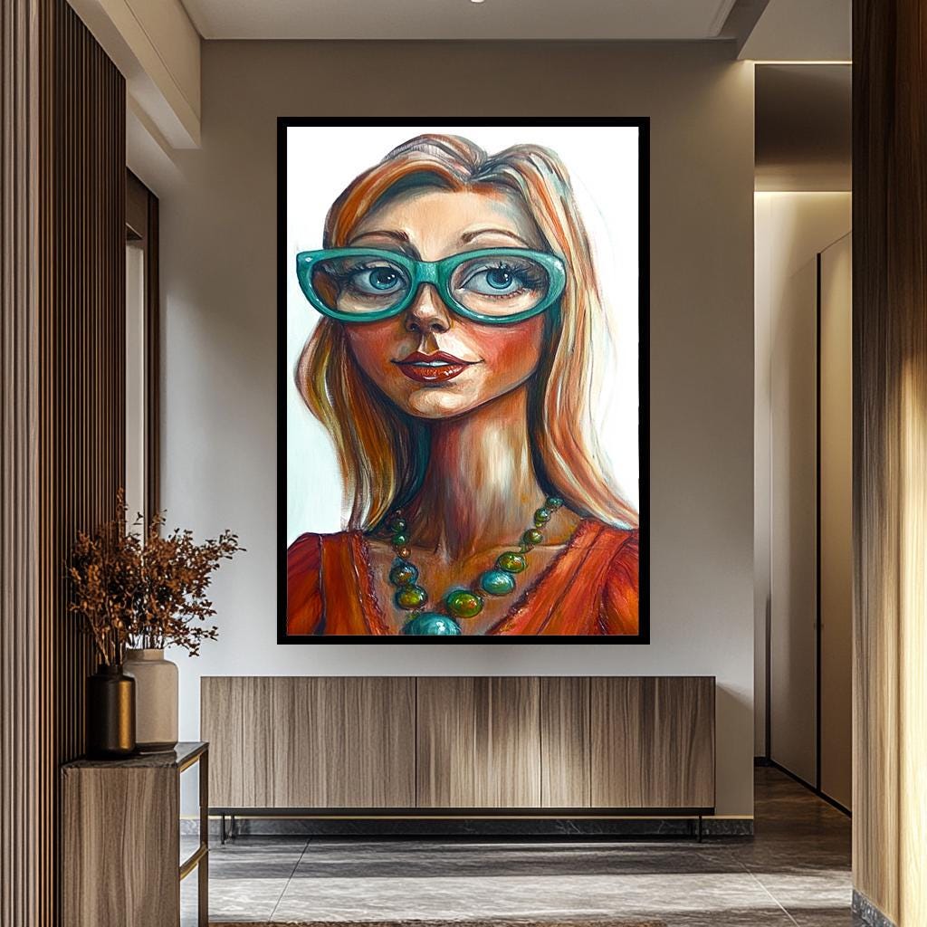 Pop Art Wall Art – Quirky Woman Portrait | Colorful Retro Abstract Canvas Print