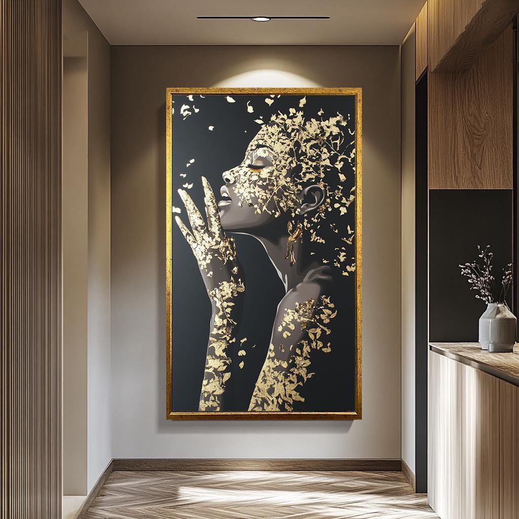 Luxury Woman Wall Art – Black Gold Female Portrait Print | Modern Wall Decor